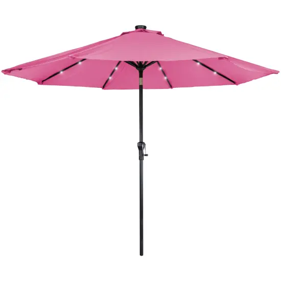 Northlight 9ft Solar Lighted Outdoor Patio Market Umbrella with Hand Crank and Tilt, Pink {1}