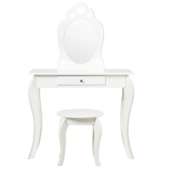 Kids Princess Makeup Dressing Play Table Set with Mirror White {1}