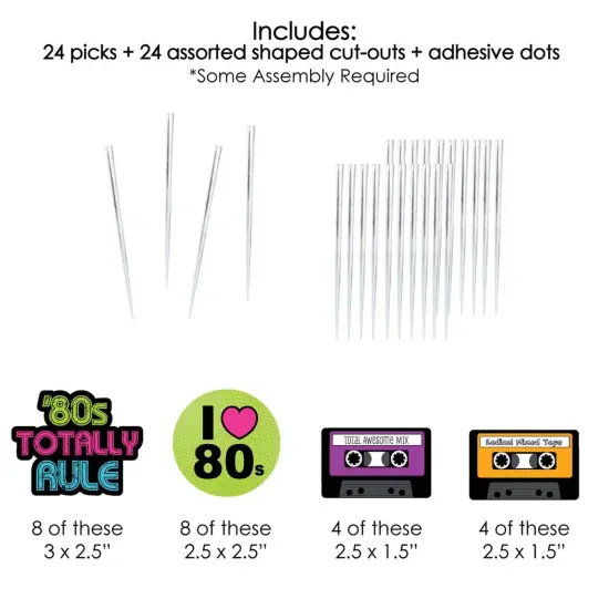 Big Dot of Happiness 80's Retro - Dessert Cupcake Toppers - Totally 1980s Party Clear Treat Picks - Set of 24 {7}