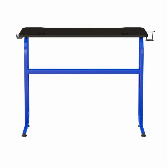Emma and Oliver Professional Gaming Ergonomic Desk with Cup Holder and Headphone Hook Blue {4}
