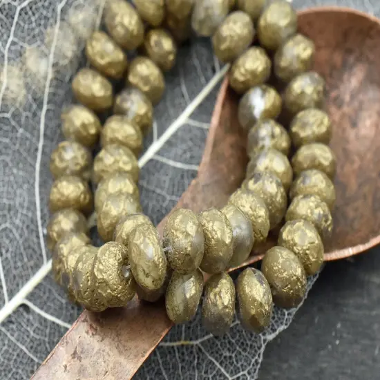 *25* 6x8mm Antique Bronze Washed Etched Crystal Fire Polished Rondelle Beads {3}