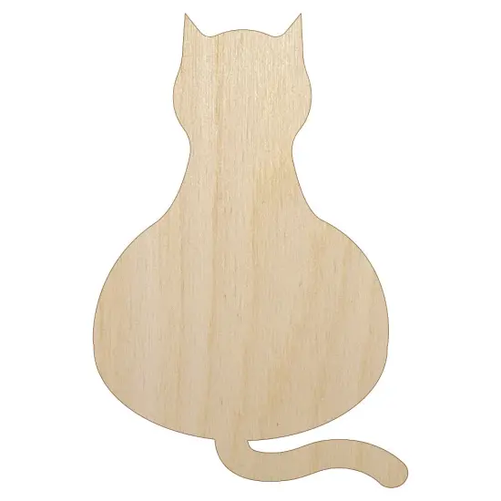 Cat Sitting Back Solid Unfinished Wood Shape Piece Cutout for DIY Craft Projects {1}