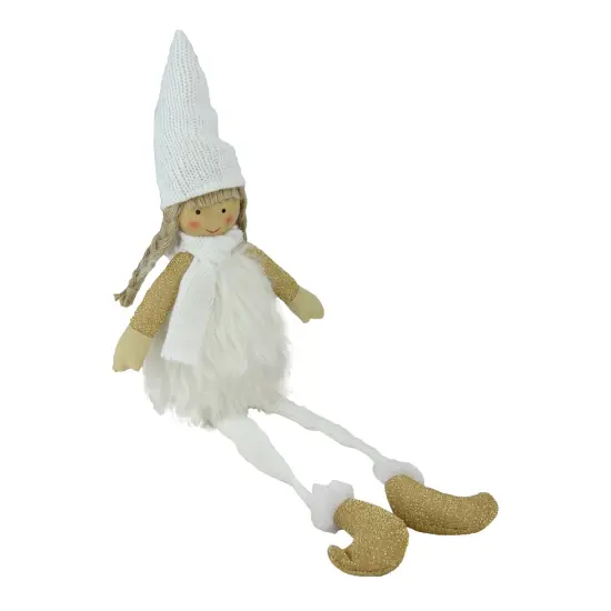 Northlight Glittered Girl Angel with Dangling Legs Figure - 16" - Gold and White {3}