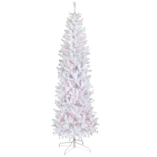 Northlight Pre-Lit Pencil Woodbury White Pine Artificial Christmas Tree - 6.5' - Pink Lights {1}