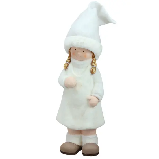 Northlight Winter Girl with Pigtails Christmas Figure - 19" - White and Beige {3}