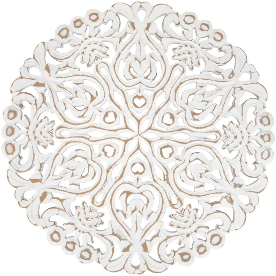 Northlight 24" Brushed Antique White Damask Round Wall Panel {3}