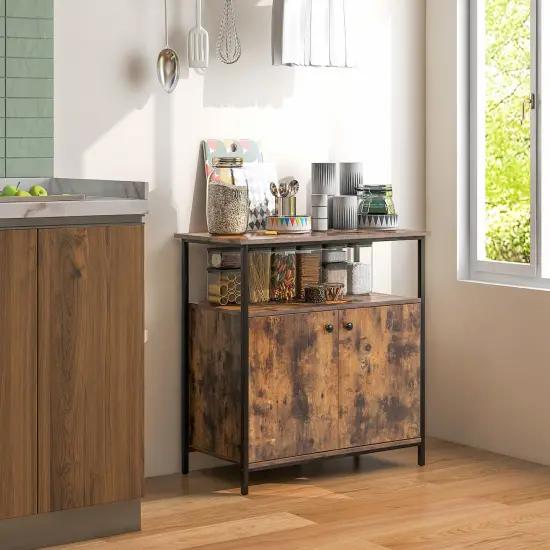 Costway Industrial 2-Door Buffet Sideboard Kitchen Cupboard Storage Cabinet with Open Shelf {5}
