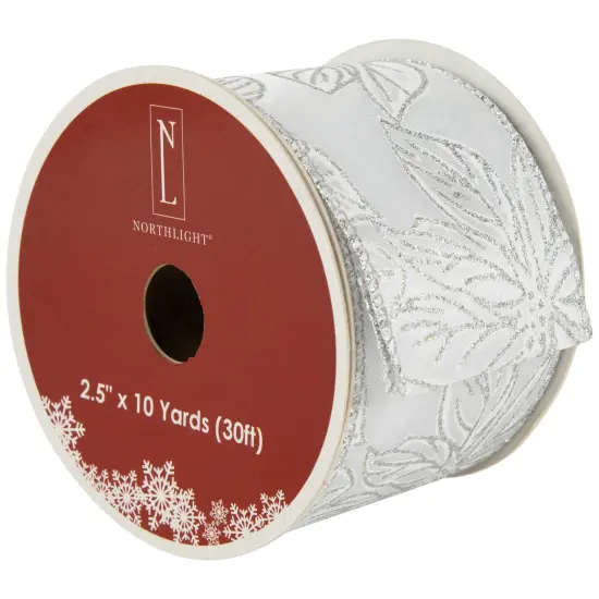 Northlight Shimmering Silver Floral Wired Craft Christmas Ribbon 2.5" x 10 Yards {1}