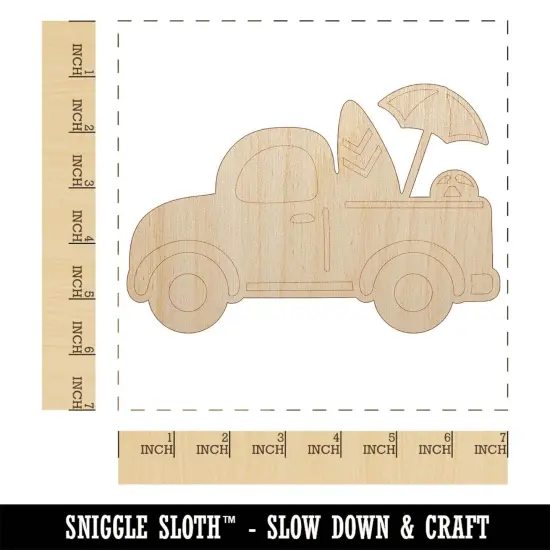 Cute Truck Summer with Surfboard Beach Ball Umbrella Unfinished Wood Shape Piece Cutout for DIY Craft Projects {1}