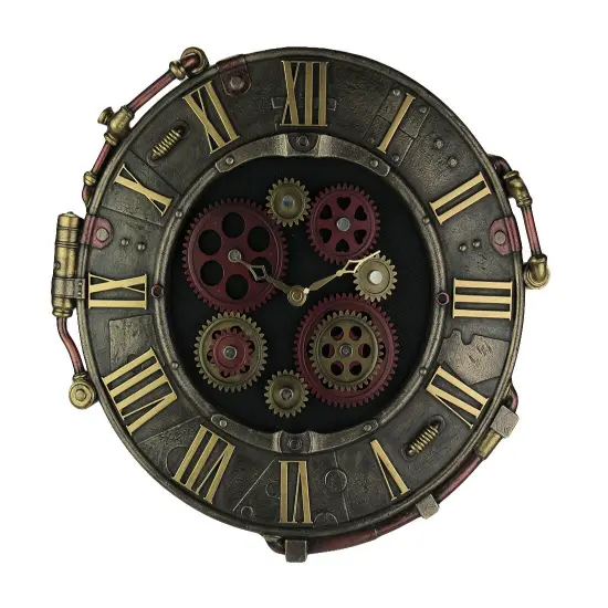 Steampunk Bronze Finish Rivet Plate Wall Clock With Moving Gears {1}