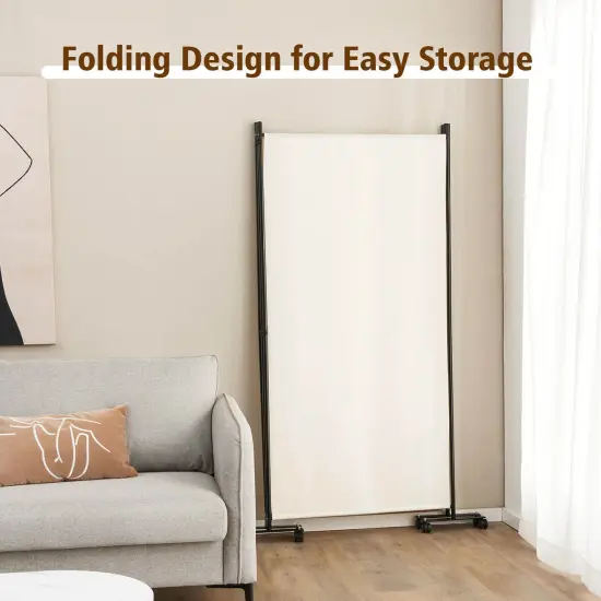 3 Panel Folding Room Divider with 8 Smooth Universal Lockable Wheels White {5}