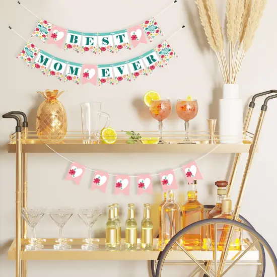 Big Dot of Happiness Colorful Floral Happy Mother's Day - We Love Mom Party Mini Pennant Banner - Best Mom Ever {3}