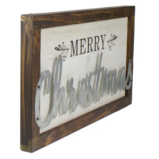 Northlight 18" Merry Christmas Framed Wood and Metal Wall Decoration Ivory {3}