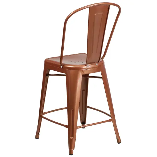 Emma and Oliver Commercial Grade 4 Pack 24" High Metal Indoor-Outdoor Counter Height Stool with Back Copper {3}