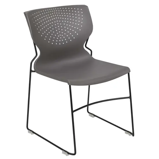 Emma and Oliver Home and Office Stack Chair with Lumbar Support and Metal Frame - Guest Chair Gray {1}