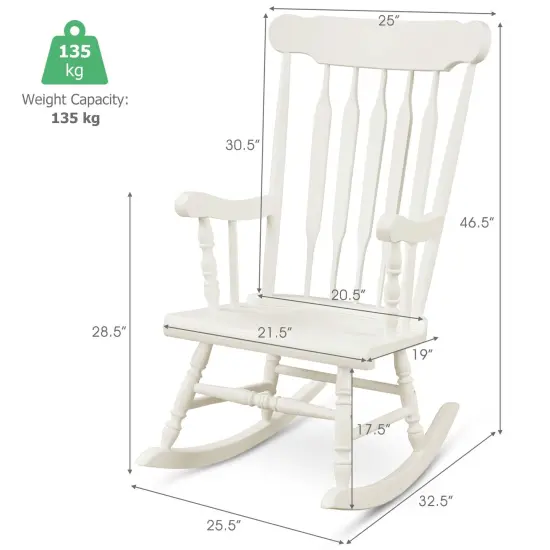 Solid Wood Porch Glossy Finish Rocking Chair White {5}