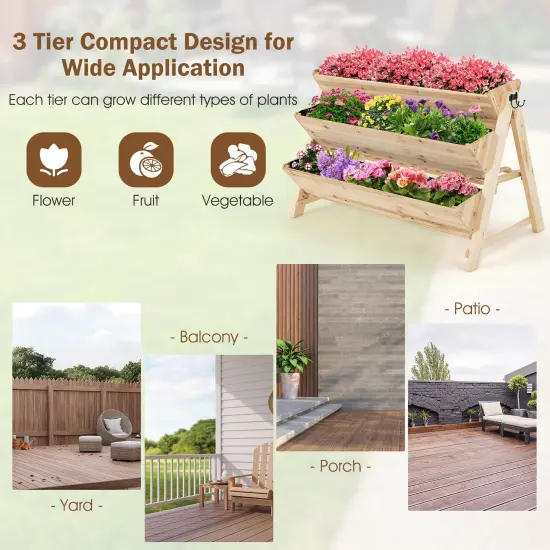 3 Tier Wooden Vertical Raised Garden Bed with Storage Shelf {3}