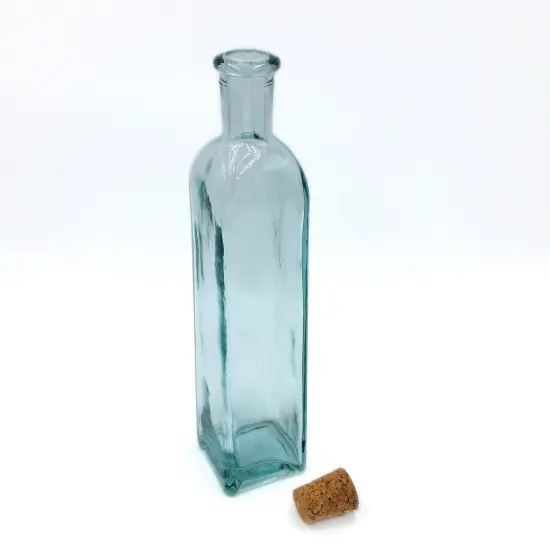 Green Glass Bottle with Cork, Square - 10 oz Capacity {2}
