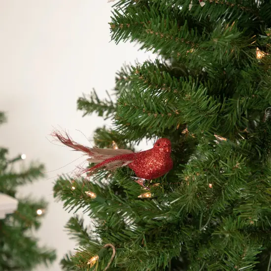 Northlight Glittered Bird with Feather Tail Christmas Clip Ornament - 7" - Red {3}