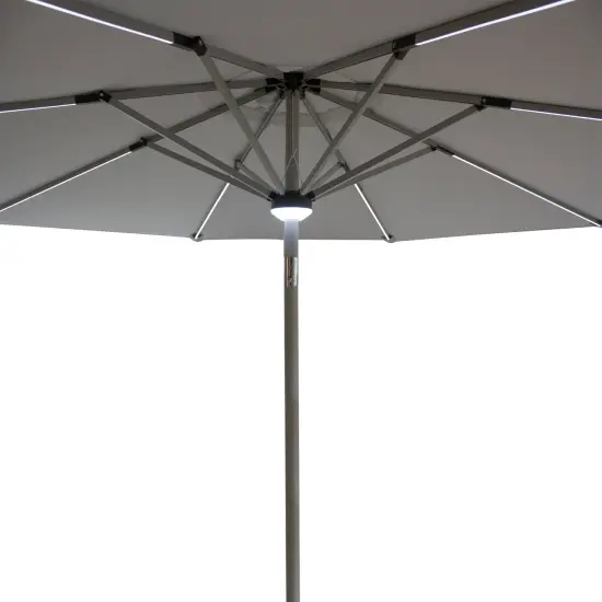 Northlight 9ft Solar Lighted Outdoor Patio Market Umbrella with Hand Crank and Tilt, Gray {7}
