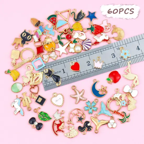 60PCS Assorted Gold Plated Enamel Animal Moon Star Fruit Charm Pendant DIY for Necklace Bracelet Jewelry Making and Crafting {3}