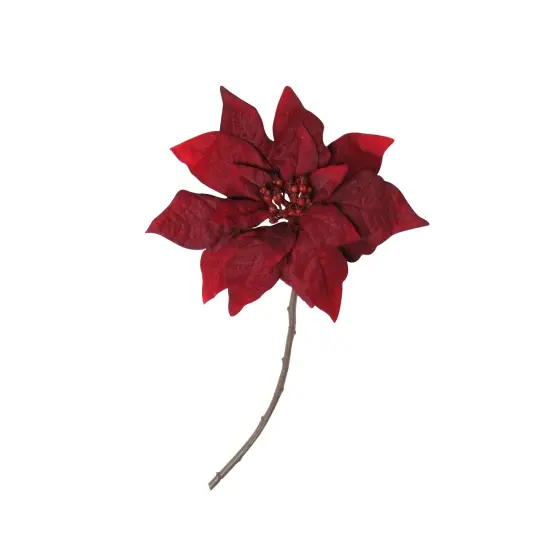 Northlight Velvet Poinsettia Artificial Christmas Stem Spray - 18" - Red {1}