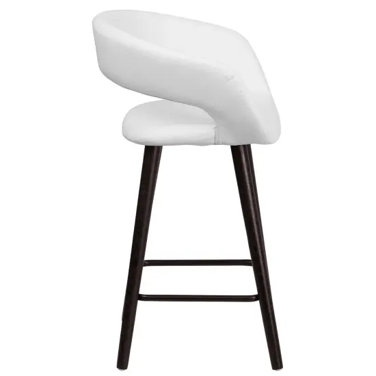 Emma and Oliver 2 Pk. 24'' High Contemporary Vinyl Counter Height Stool with Cappuccino Wood Frame Black {10}