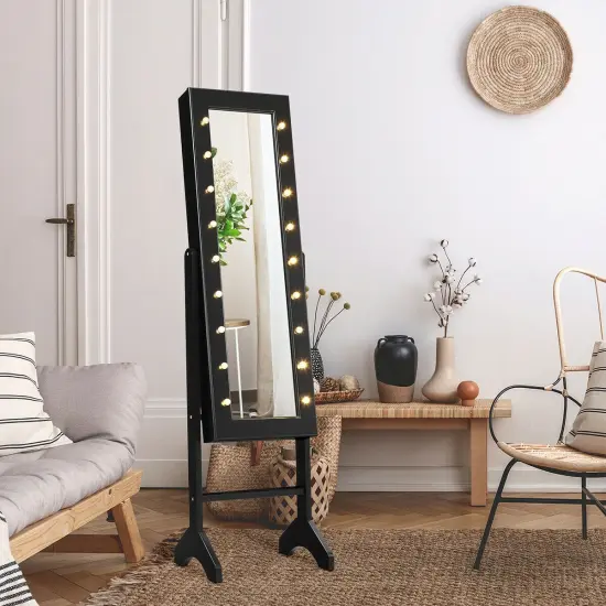 Freestanding Jewelry Organizer Cabinet Armoire with LED Lights and Full Length Mirror Black {2}