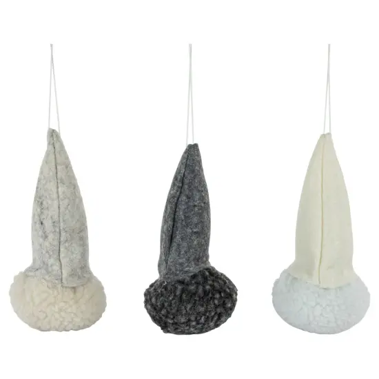 Northlight Set of 3 Gray and Cream Plush Gnomes Christmas Ornaments 4.75" {7}