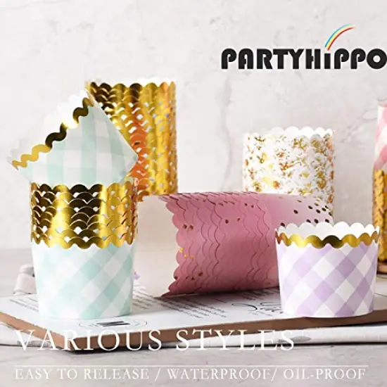 25 Pieces Party Hippo Cupcake Cups, 4.5 Oz Disposable Foil Muffin Liners, Gold Cupcake Baking Cups, Baking Cups (Gold Dots Pink) {3}