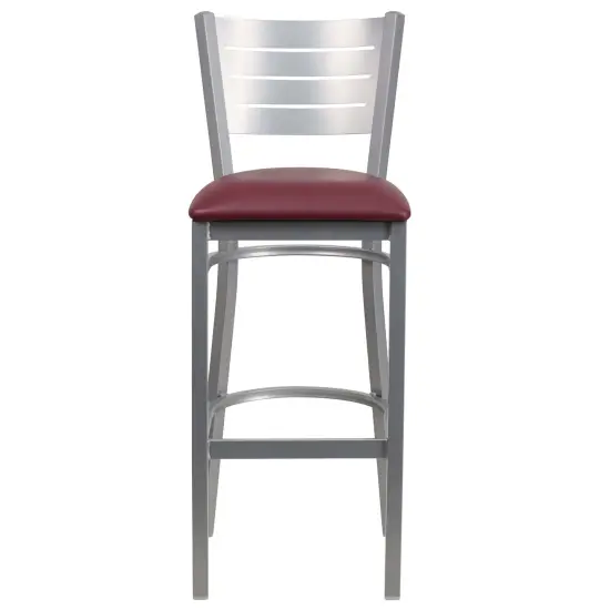 Emma and Oliver Silver Slat Back Metal Restaurant Dining Barstool BurgundyVinyl/Silver {2}