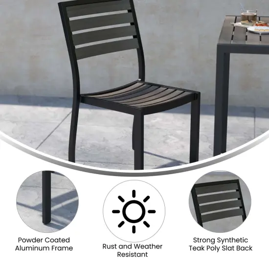 Merrick Lane Kersey Outdoor Side Chairs Poly Faux Wood and Metal Patio and Deck Chairs for All-Weather Use- Set of 2 Gray Wash Teak {2}