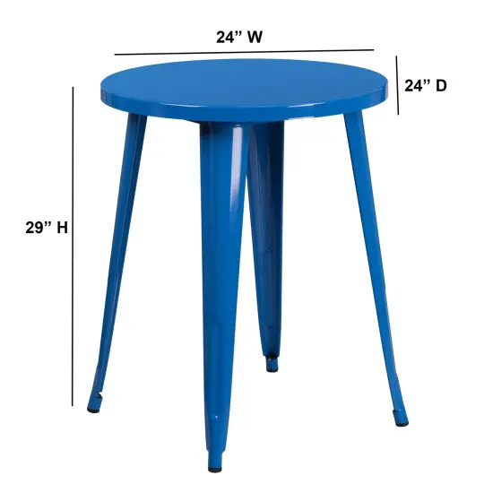 Merrick Lane Calgary 24" Round Metal Table for Indoor and Outdoor Use Blue {4}