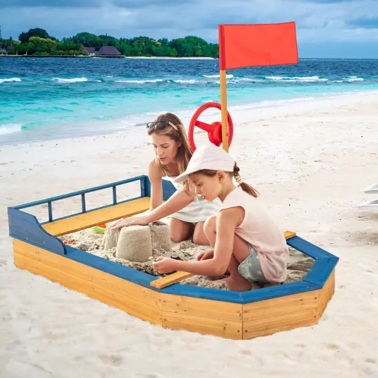 Kids' Pirate Boat Sandbox with Flag and Rudder {6}