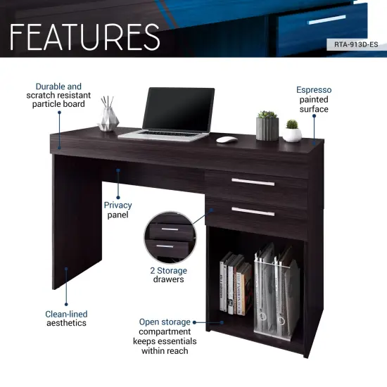 Techni Office Solutions Computer Desk Workstation with Storage - 47.5" - Espresso Brown {4}