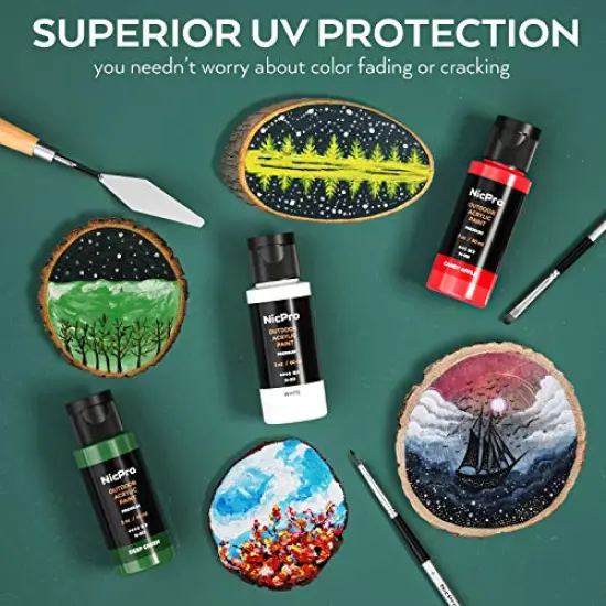 32 Colors Outdoor Acrylic Paint Bulk with Brush and Sponge, Knife, Non-Toxic Paint for Multi-surface Rock, Wood, Fabric, Leather, Crafts, Canvas, Shoes and Wall Painting {6}