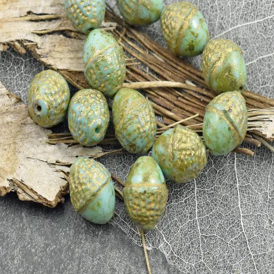 *8* 10x12mm Gold Washed Green Turquoise Picasso Acorn Oval Beads {2}