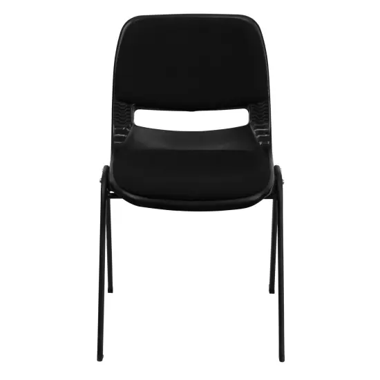 Emma and Oliver 880 lb. Capacity Padded Ergonomic Shell Stack Chair with Metal Frame Black {5}