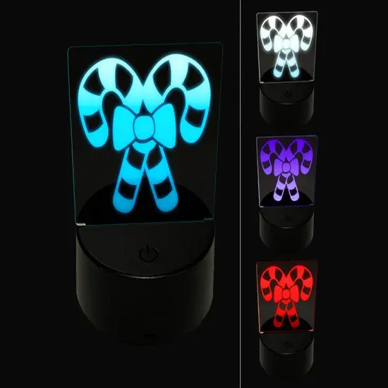 Candy Canes with Bow Christmas 3D Illusion LED Night Light Sign Nightstand Desk Lamp {1}