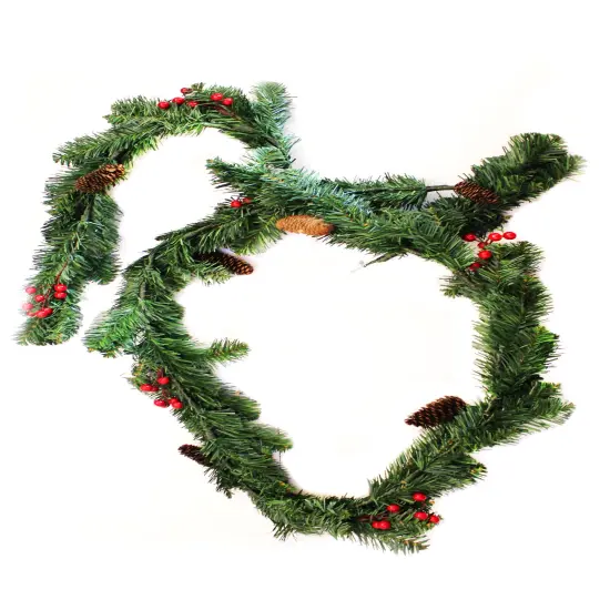 Extra-Thick 9ft Mixed Pine and Berry Garland - Adorned with Pinecones and Berries - Festive and Lifelike Holiday Decoration {2}