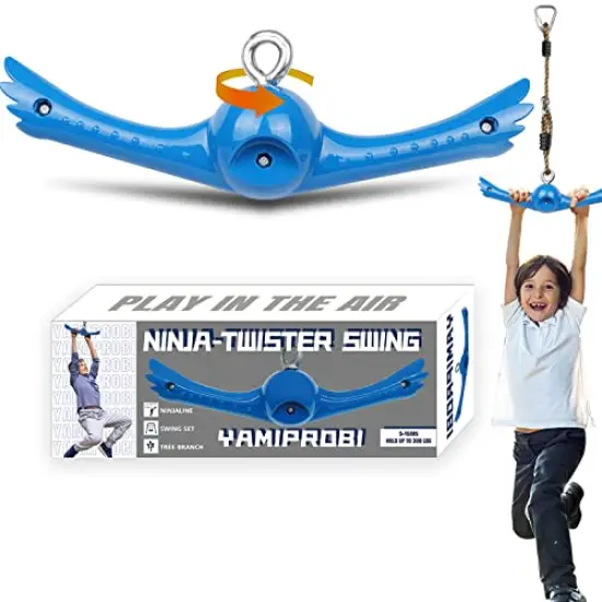 Ninja-Twister Swing Spins Set: Slackline Attachments - 360&deg; Handle Twist-Spin Flips Toy Activate Ninja Powers Warrior Accessories Kids Hang Toys for Playground Backyard Blue {2}