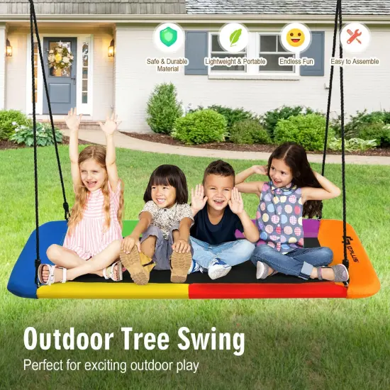 60 Inch Tree Swing with Strong Steel Frame and Oxford Cloth Seat for Garden Yard and Family Fun Multicolored {2}