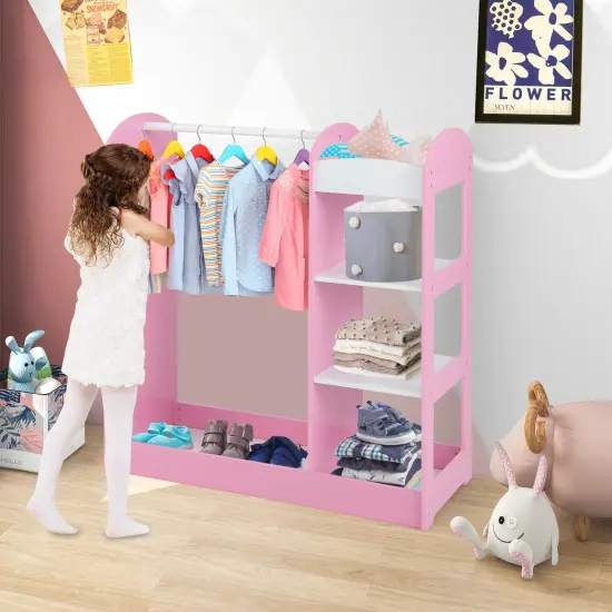 Kids Dress Up Storage Space with 2 Open Shelves and 2 Bottom Storage Layers Pink {2}