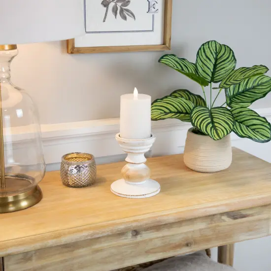 Northlight Wooden Pedestal Pillar Candle Holder - 5.5" - Brushed White {3}