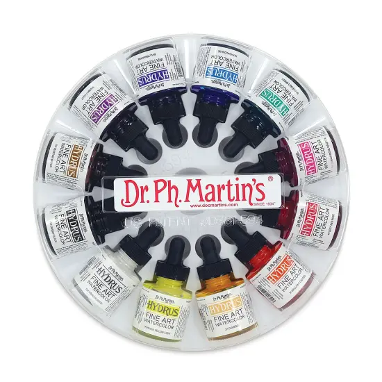 Dr. Ph. Martin's Hydrus Fine Art Liquid Watercolors - Set 1, 12 Assorted colors, 1 oz Bottles {1}