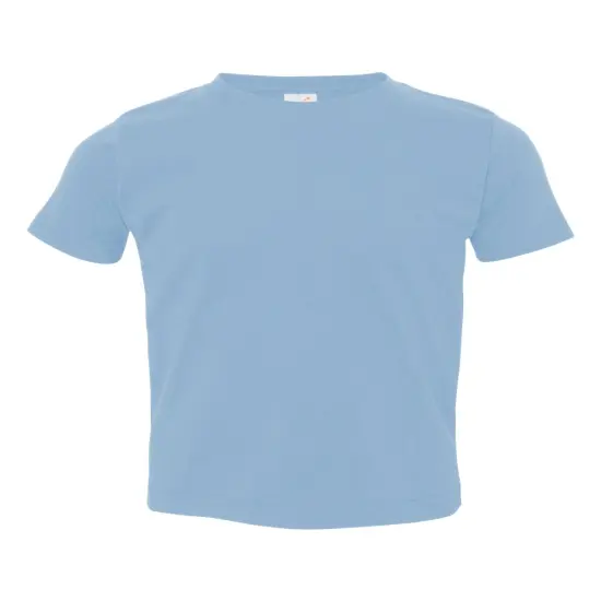 Rabbit Skins &reg; Toddler Girls' Ruffle Neck Fine Jersey Crewneck Short Sleeve Tee Light blue {2}