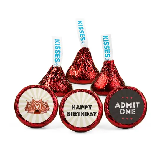 90ct Circus Birthday Candy Party Favors Hershey's Kisses Milk Chocolate (90 Candies + 1 Sheet Stickers) - Assembly Required - by Just Candy {1}