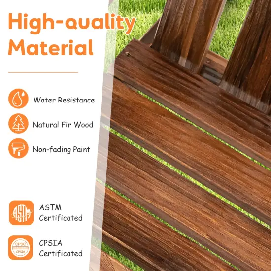 Costway 2 Person Adirondack Chair Kid Solid Wood Loveseat Backrest Arm Rest Patio Coffee/White/Gray {5}