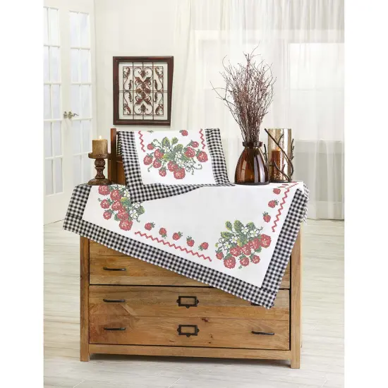 HerrschnersStrawberries & Gingham Table Topper & Runner Stamped Cross-Stitch Multi {1}
