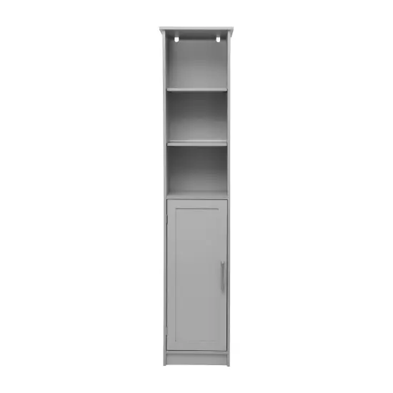 Merrick Lane Vigo Slim Linen Tower Organizer with Adjustable Cabinet Shelves, Open Shelves, and Magnetic Closure Doors Gray {3}